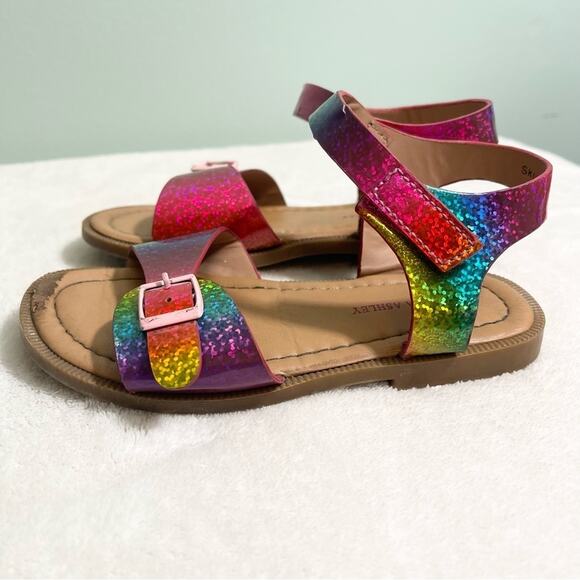 Laura Ashley Girl's Blue & Pink Rainbow Open Toe Flat Sandal Toddler Size 10 - Picture 7 of 11